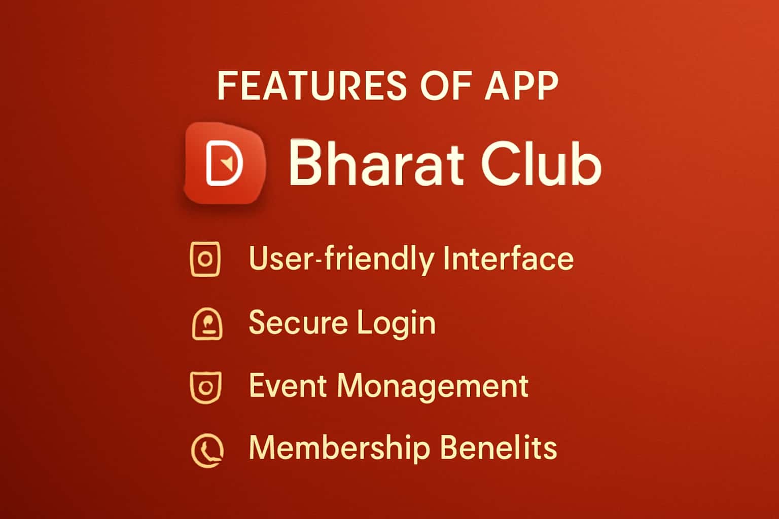 An informative visual representation of the Bharat Club App features with appropriate text and colors.