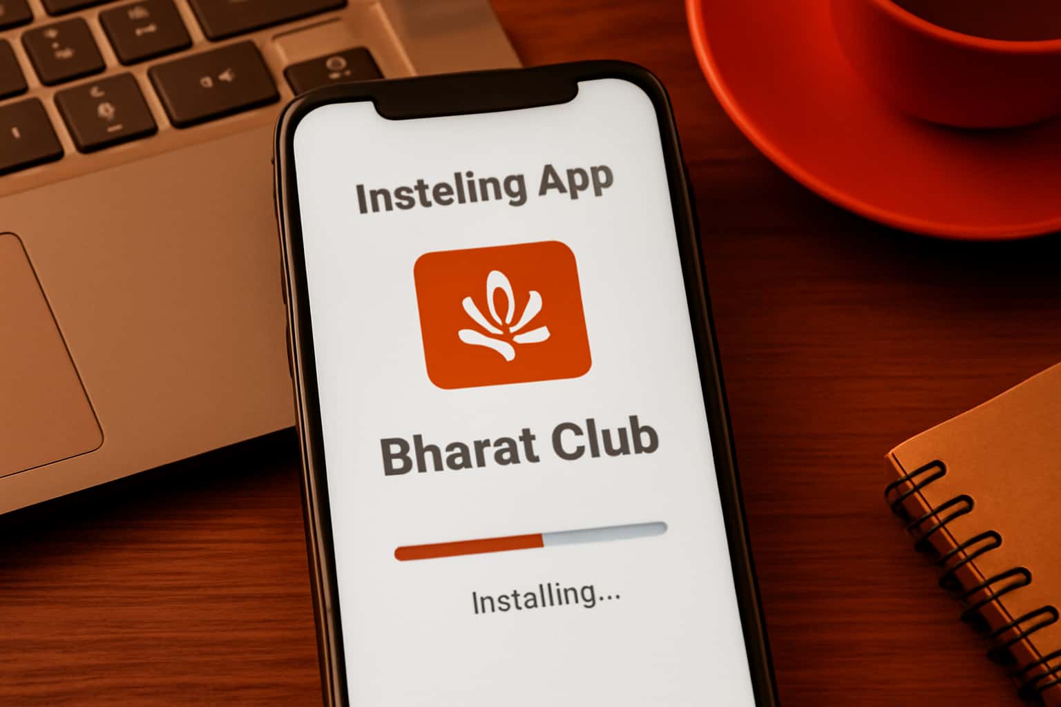 An informational scene depicting the installation process of the Bharat Club App.