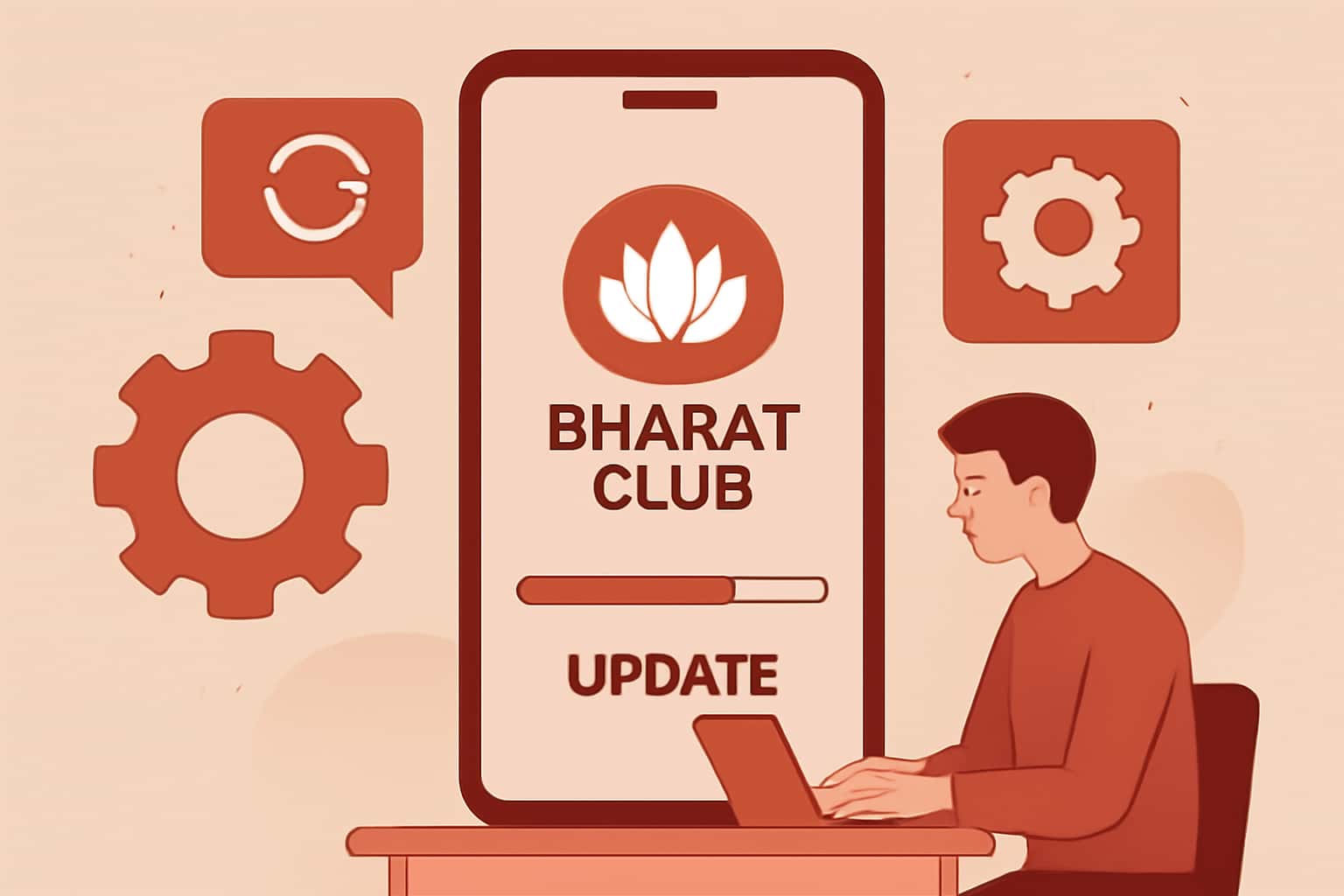 Informational graphic about the update process for Bharat Club App.